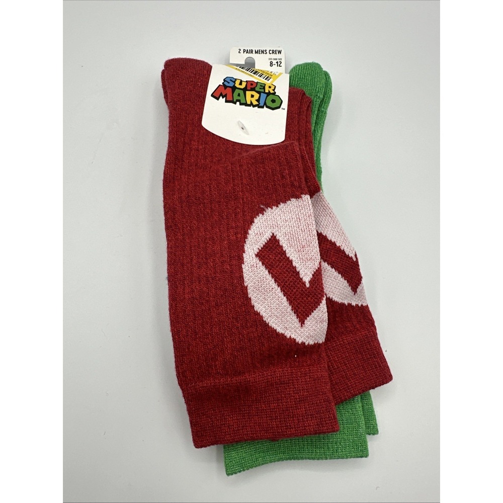 Super Mario Men's Crew Socks 2 Pair Luigi Mario Nintendo Size‎ 8–12